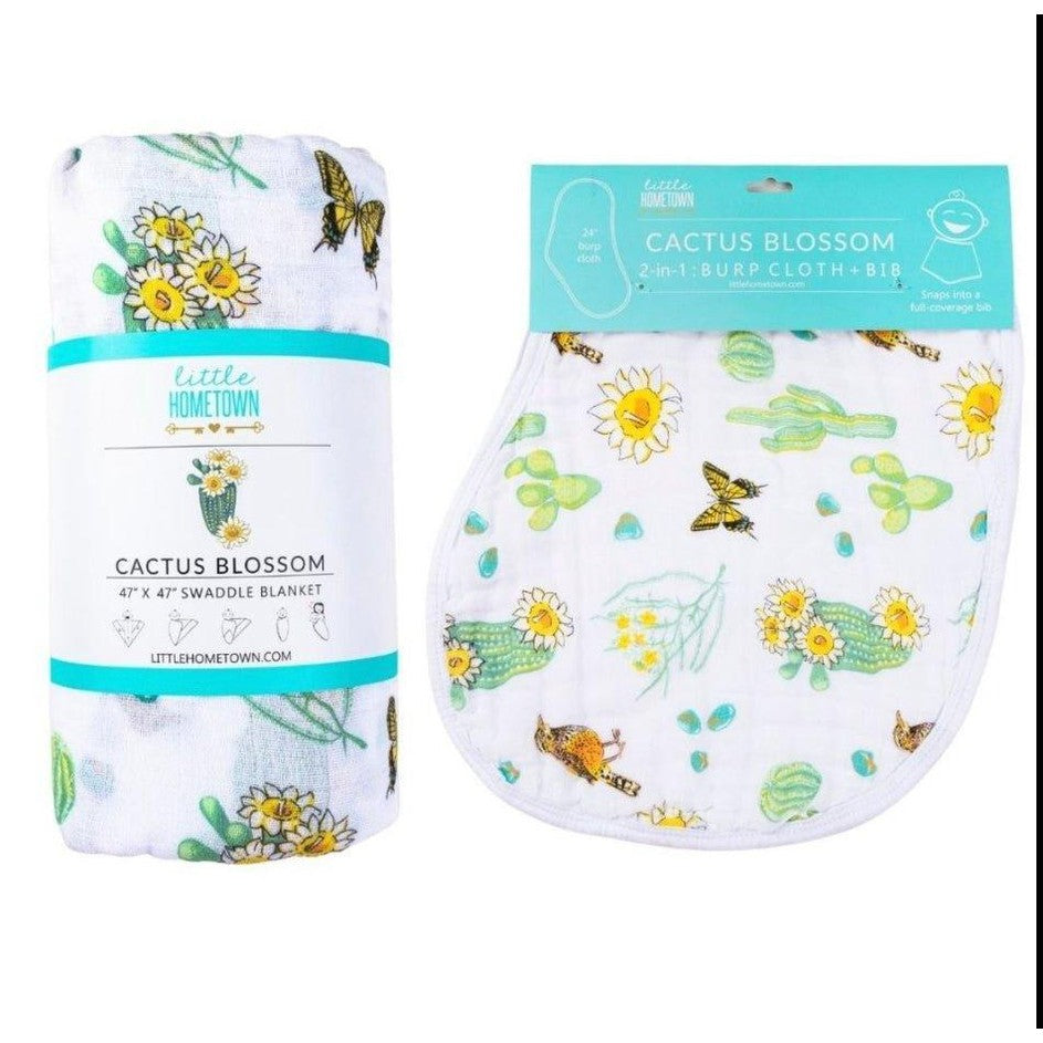 Gift Set: Cactus Blossom Baby Muslin Swaddle Blanket and Burp/Bib Combo-thumbmail-9