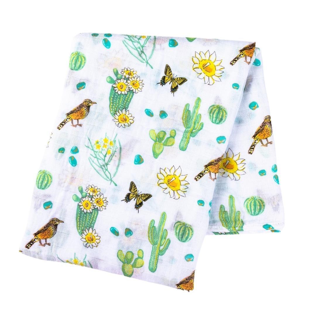 Gift Set: Cactus Blossom Baby Muslin Swaddle Blanket and Burp/Bib Combo-thumbmail-3