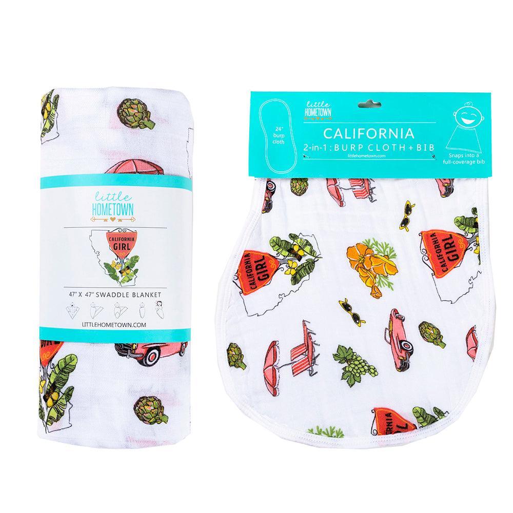 Gift Set: California Girl Muslin Swaddle Blanket and Burp Cloth/Bib Combo-thumbmail-6