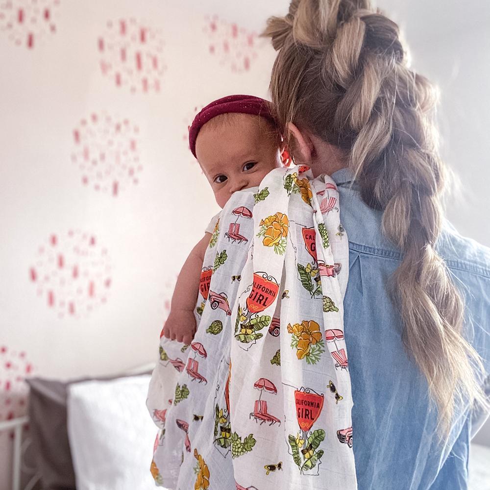 Gift Set: California Girl Muslin Swaddle Blanket and Burp Cloth/Bib Combo-thumbmail-8