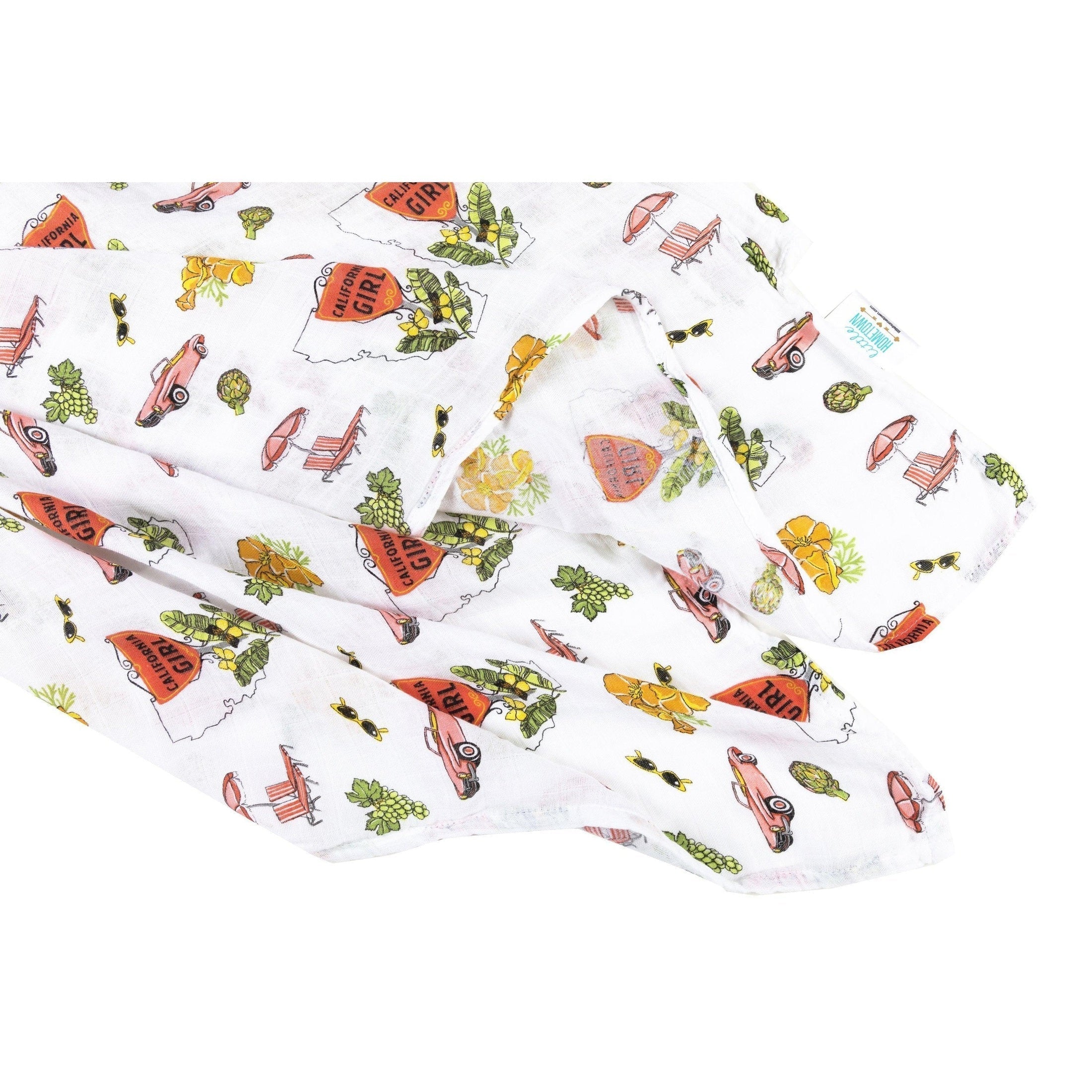 Gift Set: California Girl Muslin Swaddle Blanket and Burp Cloth/Bib Combo-thumbmail-4