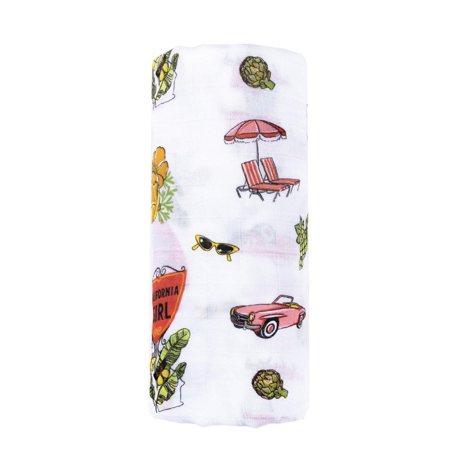 Gift Set: California Girl Muslin Swaddle Blanket and Burp Cloth/Bib Combo-thumbmail-5