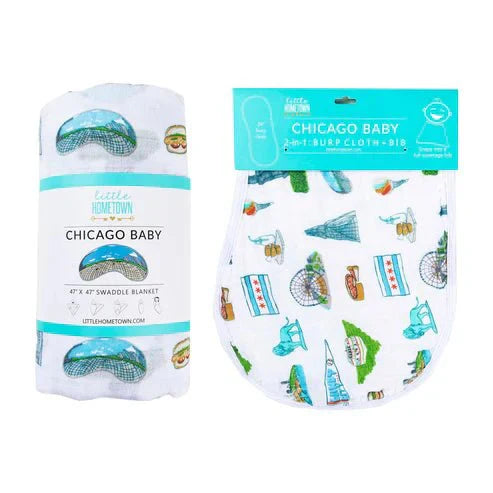 Gift Set: Chicago Baby Muslin Swaddle Blanket and Burp Cloth/Bib Combo-thumbmail-5