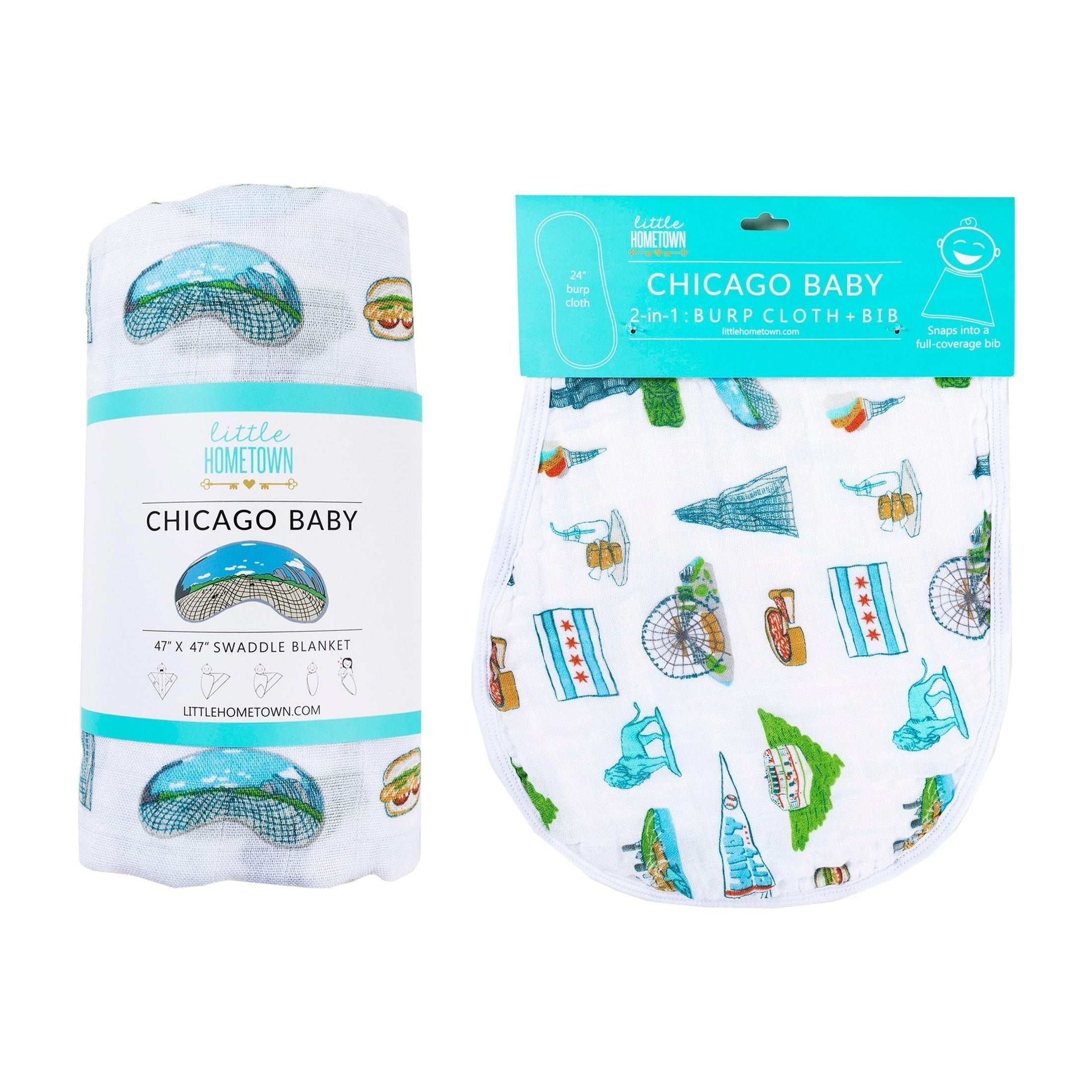 Gift Set: Chicago Baby Muslin Swaddle Blanket and Burp Cloth/Bib Combo-thumbmail-6
