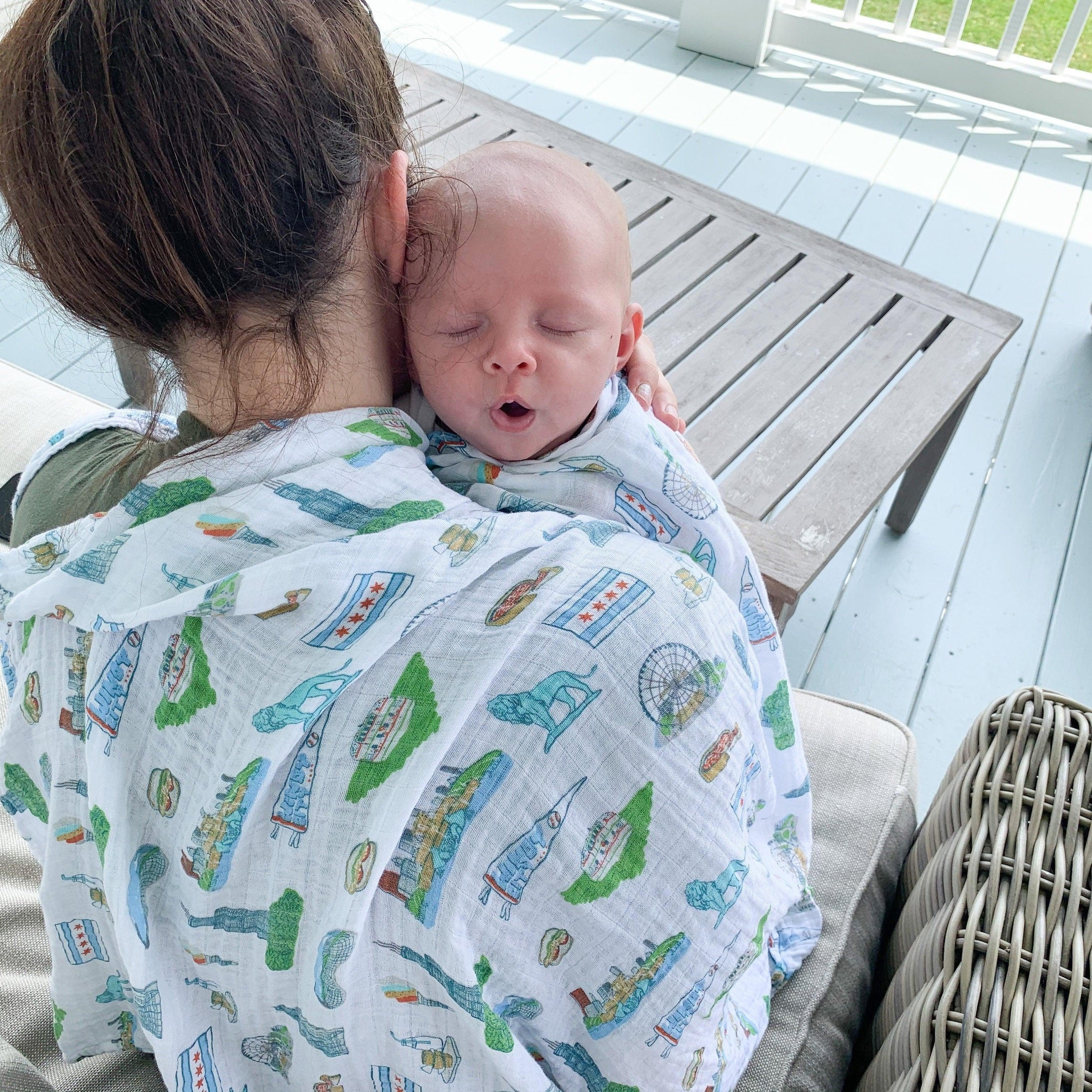 Gift Set: Chicago Baby Muslin Swaddle Blanket and Burp Cloth/Bib Combo-thumbmail-7