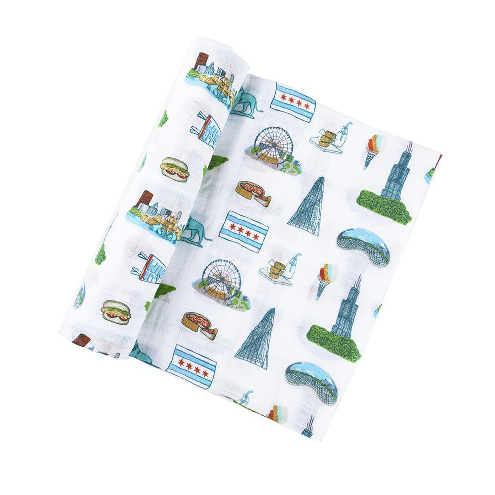 Gift Set: Chicago Baby Muslin Swaddle Blanket and Burp Cloth/Bib Combo-thumbmail-8