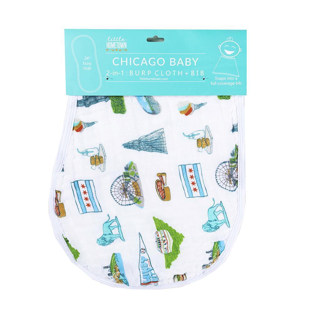 Gift Set: Chicago Baby Muslin Swaddle Blanket and Burp Cloth/Bib Combo-thumbmail-1