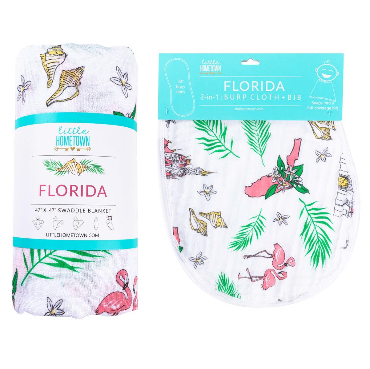 Gift Set: Florida Baby Muslin Swaddle Blanket and Burp Cloth/Bib Combo (Floral)-thumbmail-2