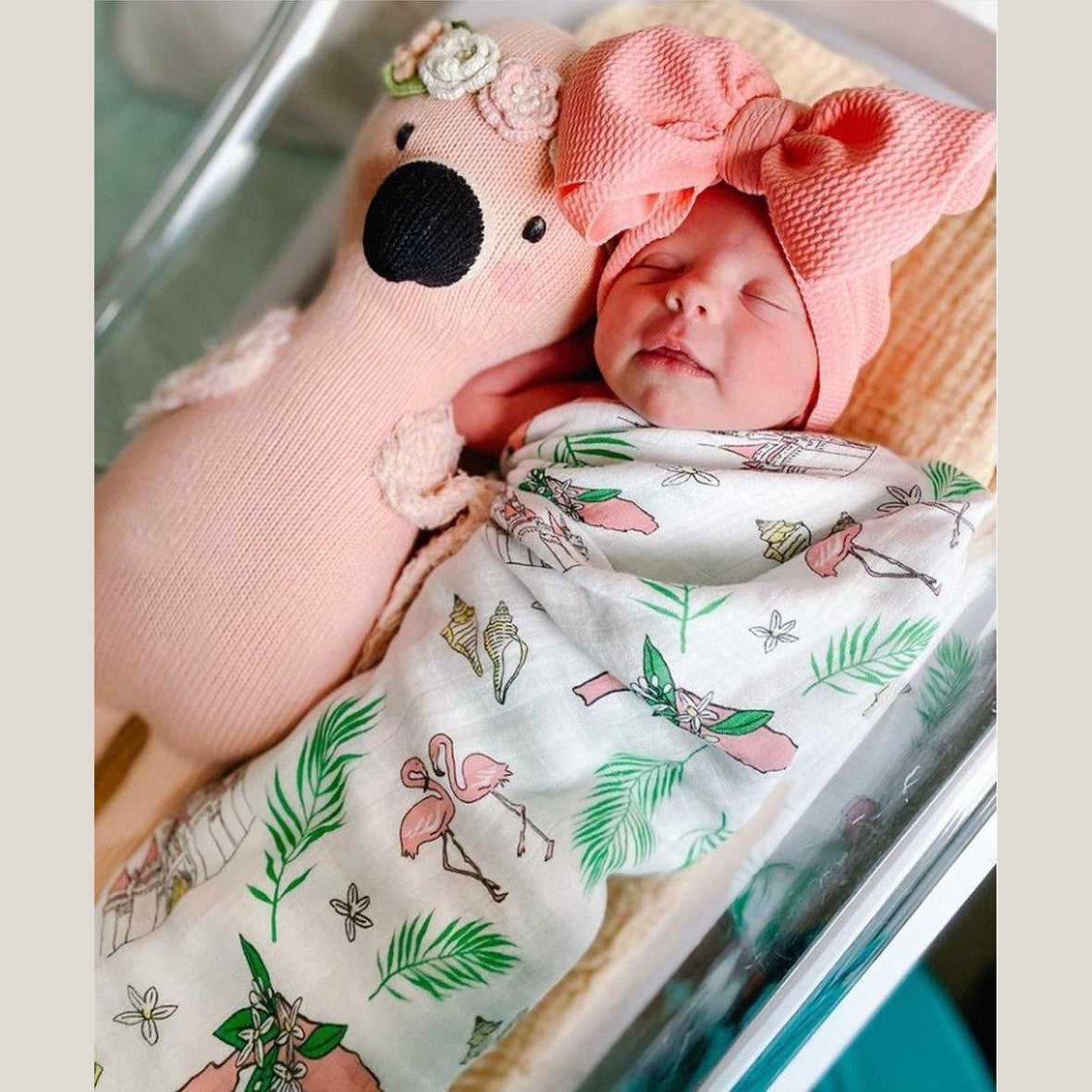 Gift Set: Florida Baby Muslin Swaddle Blanket and Burp Cloth/Bib Combo (Floral)-thumbmail-5