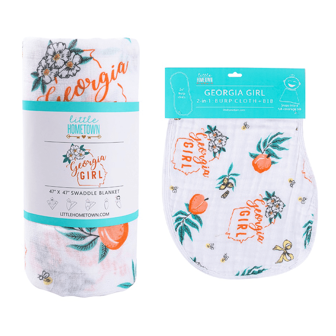 Gift Set: Georgia Girl Muslin Swaddle Blanket and Burp Cloth/Bib Combo-thumbmail-4