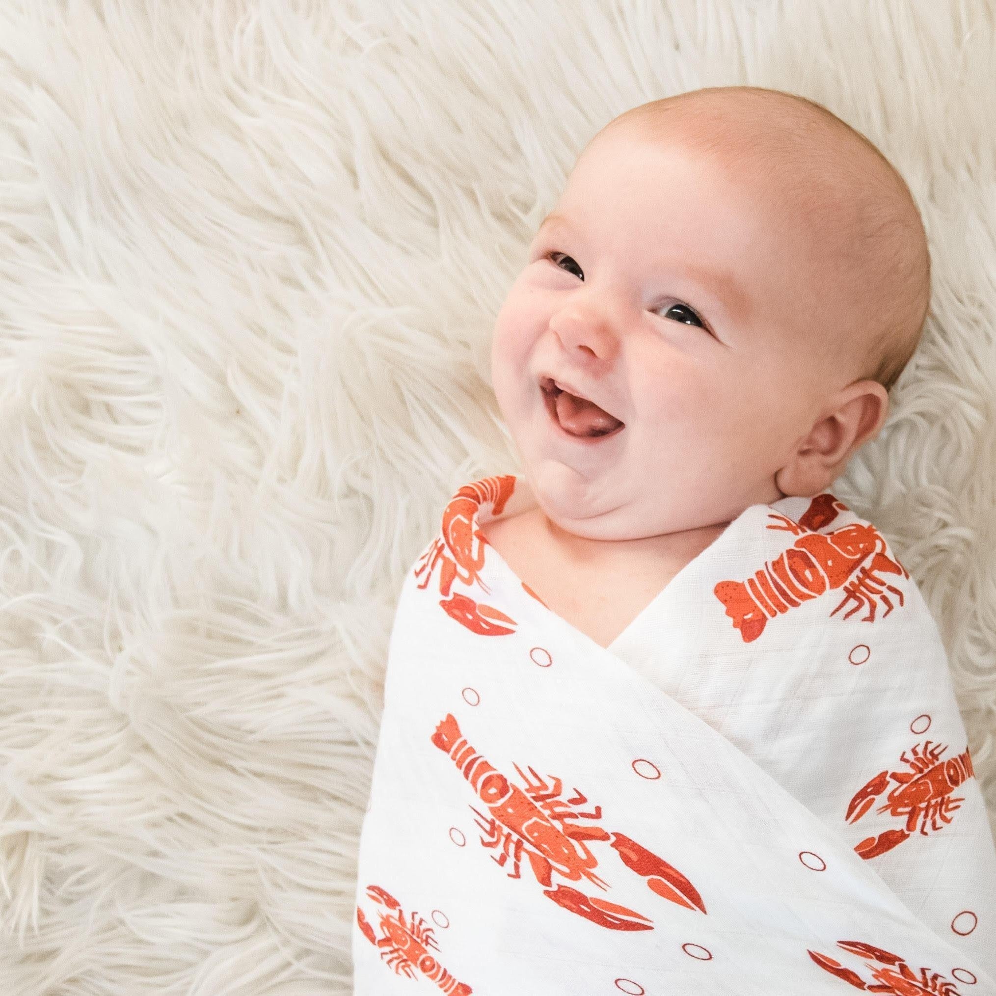 Gift Set: Heads Tails Crawfish Lobster Baby Muslin Swaddle Blanket and Burp Cloth/Bib Combo-thumbmail-6