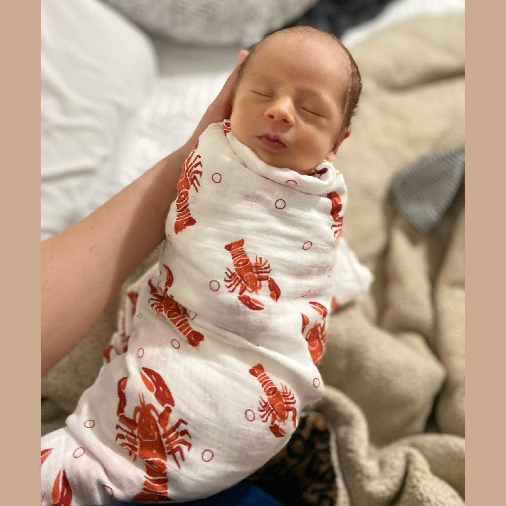 Gift Set: Heads Tails Crawfish Lobster Baby Muslin Swaddle Blanket and Burp Cloth/Bib Combo-thumbmail-4