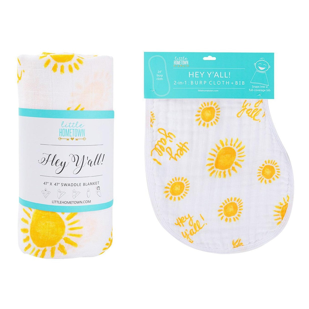 Gift Set: Hey Y'all Baby Muslin Swaddle Blanket and Burp Cloth/Bib Combo-thumbmail-5