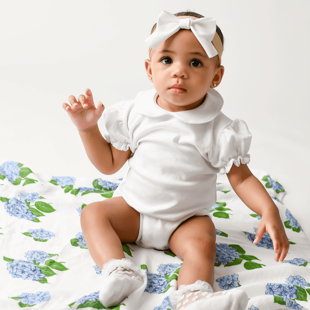 Gift Set: Hydrangeas Baby Muslin Swaddle Blanket and Burp Cloth/Bib Combo-thumbmail-1