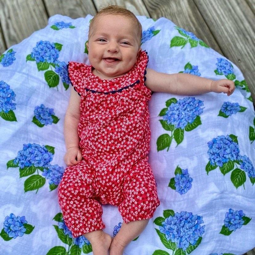 Gift Set: Hydrangeas Baby Muslin Swaddle Blanket and Burp Cloth/Bib Combo-thumbmail-2