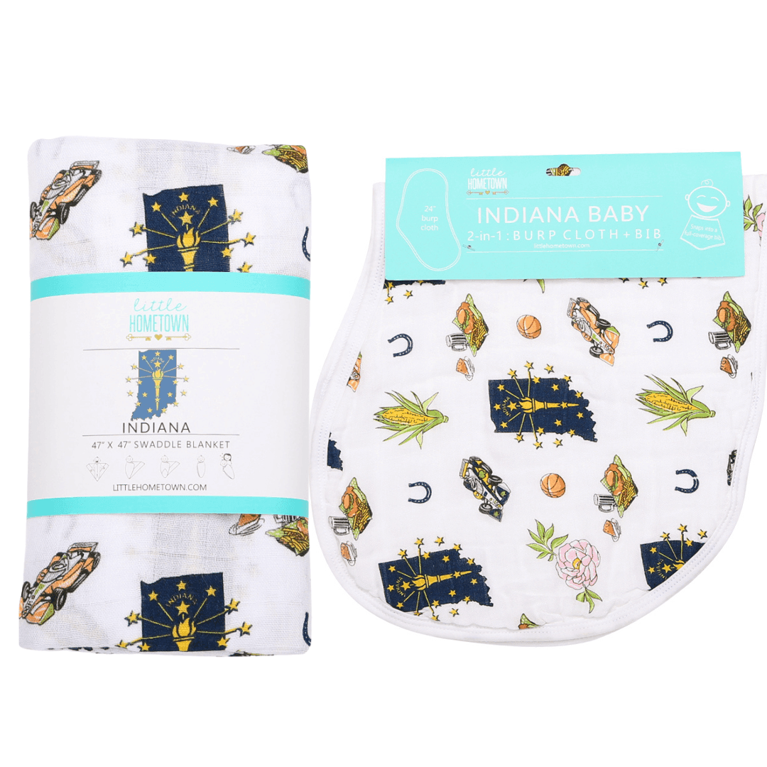 Gift Set: Indiana Baby Muslin Swaddle Blanket and Burp Cloth/Bib Combo-thumbmail-1