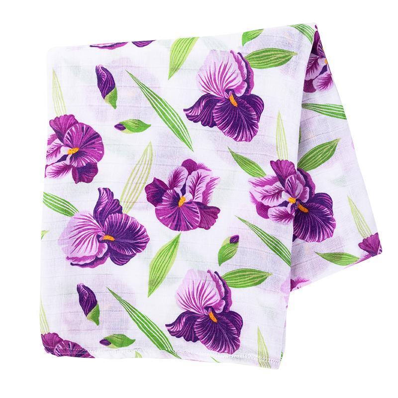 Gift Set: Irises Baby Muslin Swaddle Blanket and Burp Cloth/Bib Combo-thumbmail-1