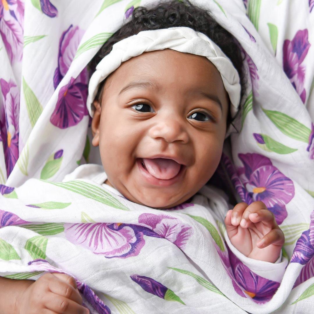 Gift Set: Irises Baby Muslin Swaddle Blanket and Burp Cloth/Bib Combo-thumbmail-4