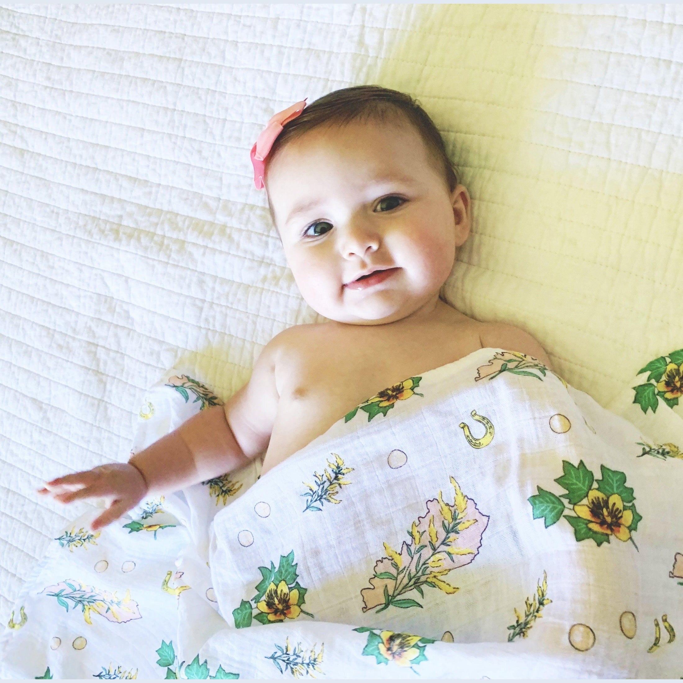 Gift Set: Kentucky Baby Muslin Swaddle Blanket and Burp Cloth/Bib Combo (Floral)-thumbmail-2