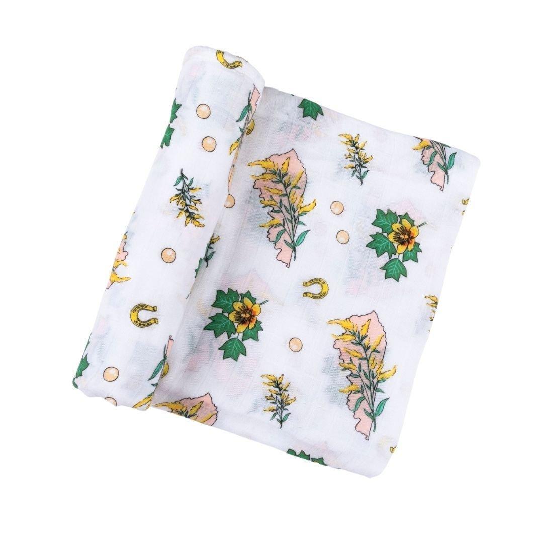 Gift Set: Kentucky Baby Muslin Swaddle Blanket and Burp Cloth/Bib Combo (Floral)-thumbmail-3