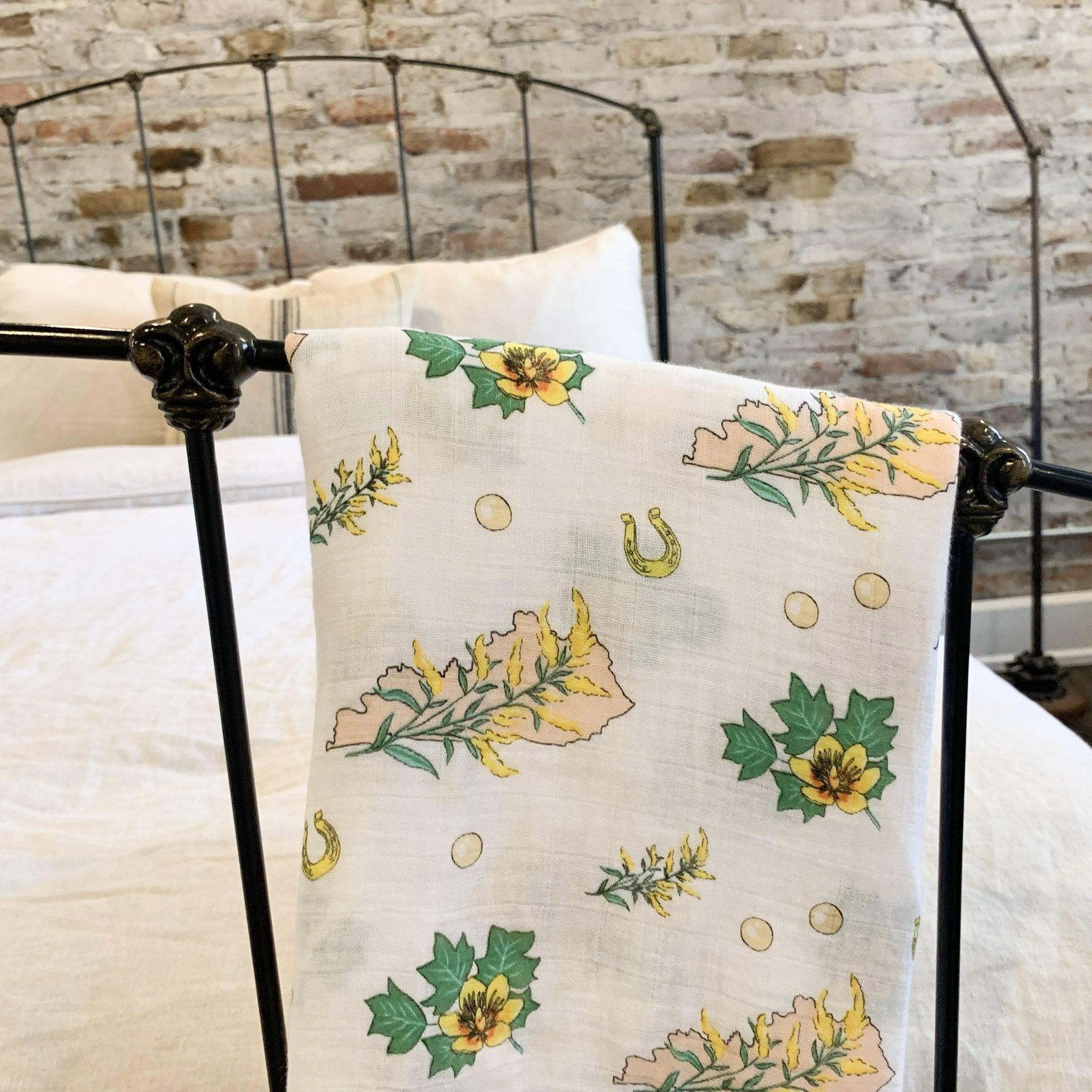 Gift Set: Kentucky Baby Muslin Swaddle Blanket and Burp Cloth/Bib Combo (Floral)-thumbmail-8