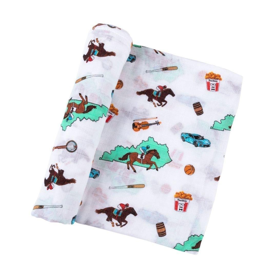 Gift Set: Kentucky Baby Muslin Swaddle Blanket and Burp Cloth/Bib Combo-thumbmail-1