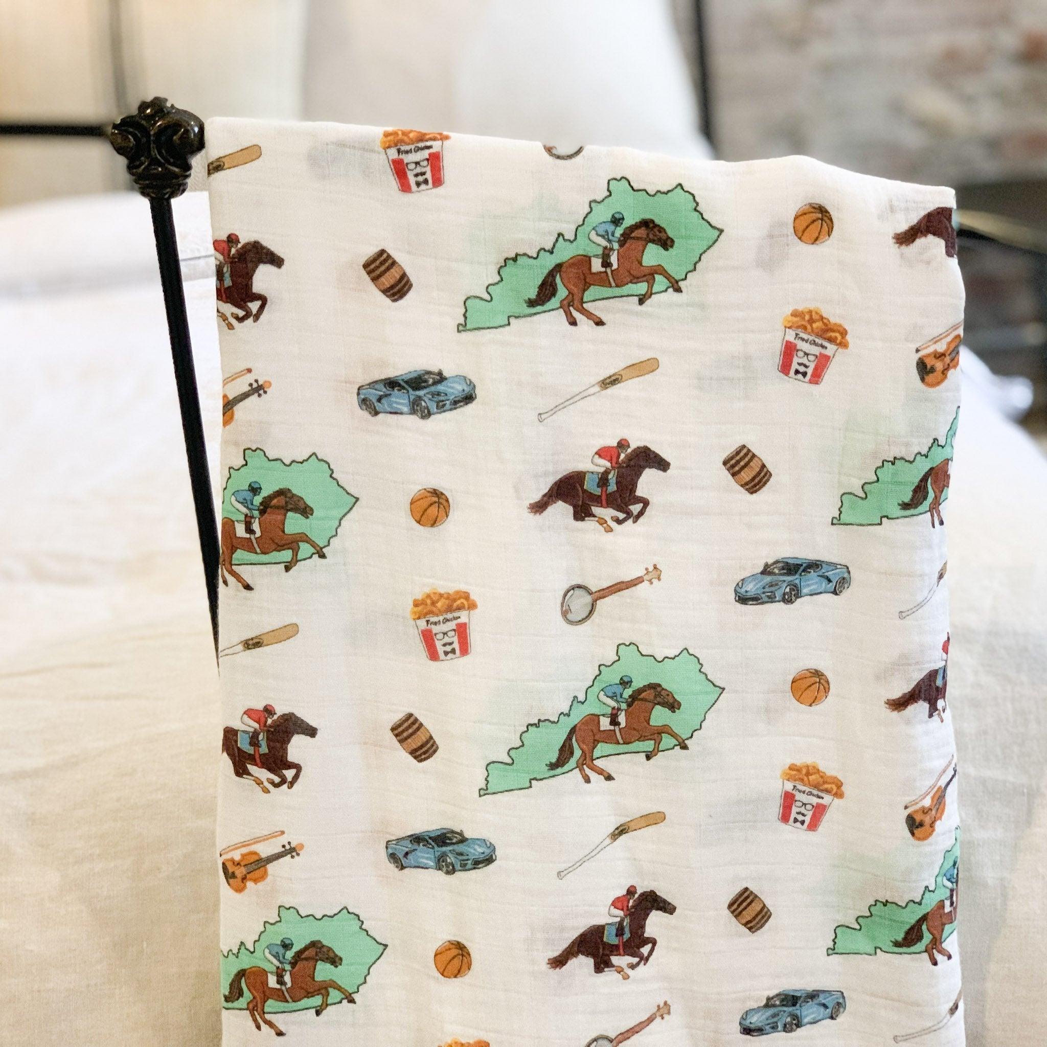 Gift Set: Kentucky Baby Muslin Swaddle Blanket and Burp Cloth/Bib Combo-thumbmail-5