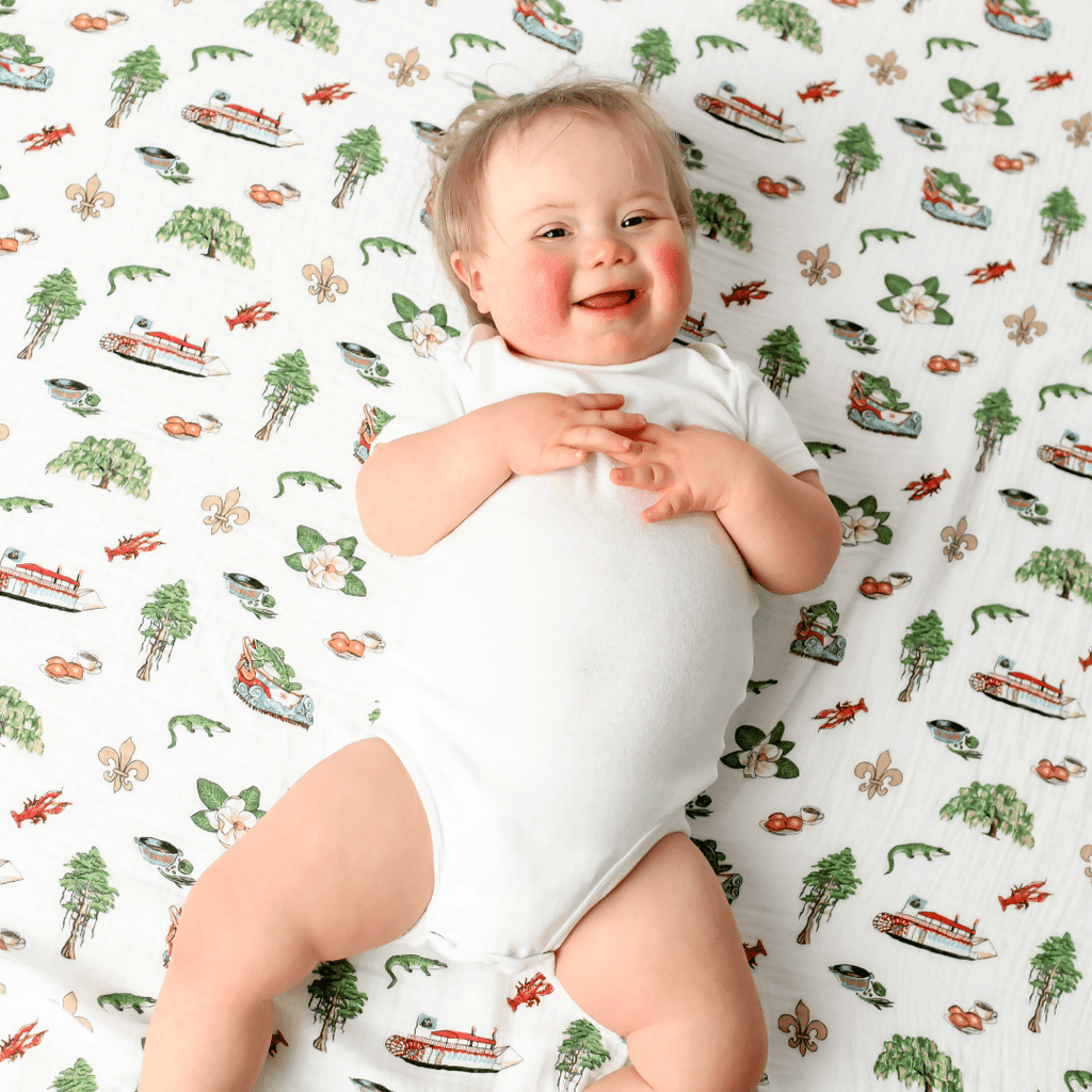 Gift Set: Louisiana Baby Muslin Swaddle Blanket and Burp Cloth/Bib Combo-thumbmail-1