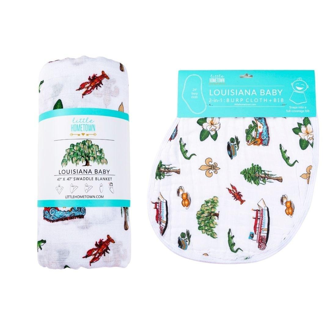 Gift Set: Louisiana Baby Muslin Swaddle Blanket and Burp Cloth/Bib Combo-thumbmail-8