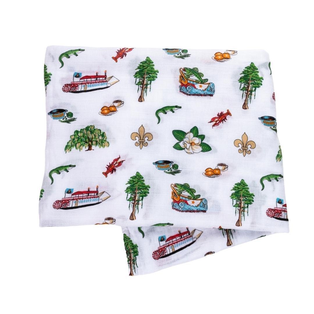 Gift Set: Louisiana Baby Muslin Swaddle Blanket and Burp Cloth/Bib Combo-thumbmail-4