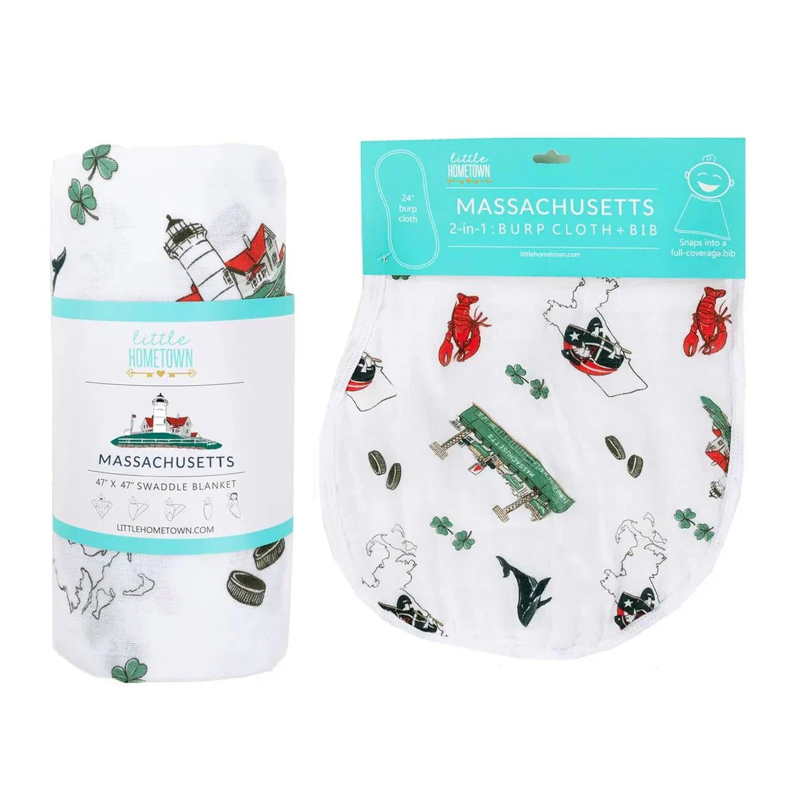 Gift Set: Massachusetts Baby Muslin Swaddle Blanket and Burp Cloth/Bib Combo-thumbmail-5