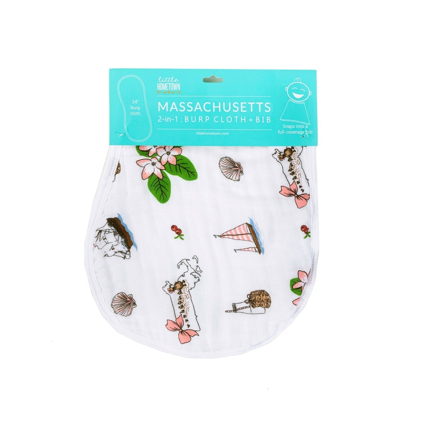 Gift Set: Massachusetts Floral Baby Muslin Swaddle Blanket and Burp Cloth/Bib Combo-thumbmail-5