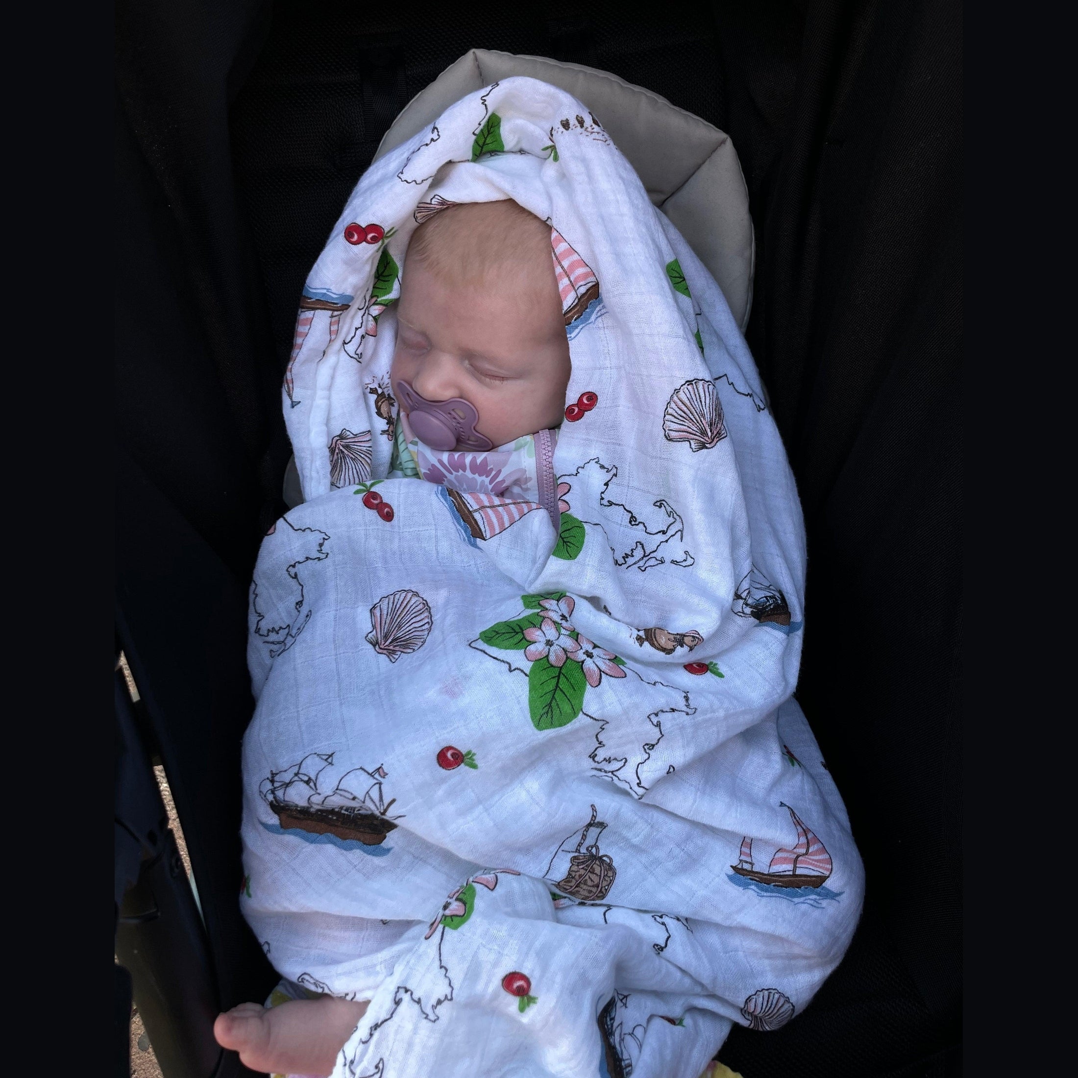 Gift Set: Massachusetts Floral Baby Muslin Swaddle Blanket and Burp Cloth/Bib Combo-thumbmail-6