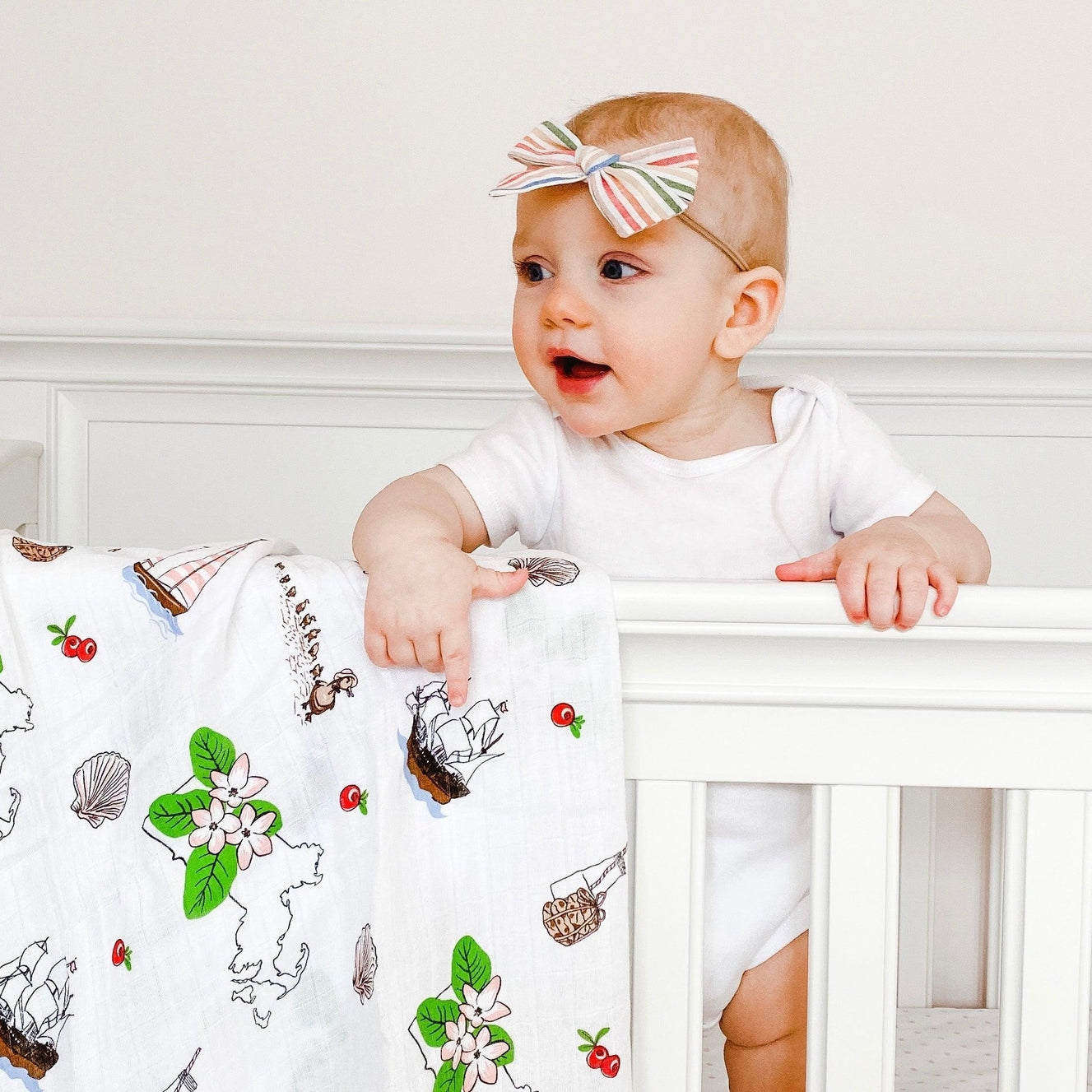 Gift Set: Massachusetts Floral Baby Muslin Swaddle Blanket and Burp Cloth/Bib Combo-thumbmail-7
