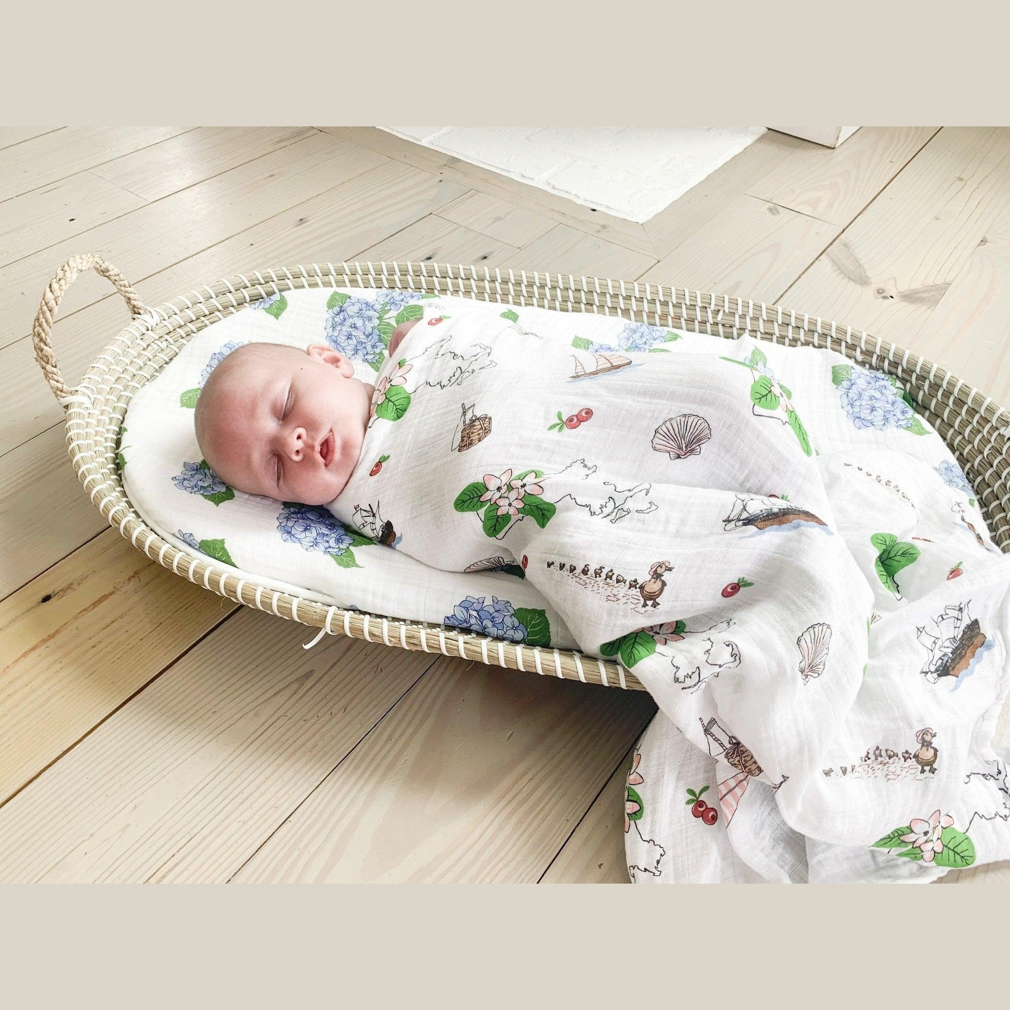 Gift Set: Massachusetts Floral Baby Muslin Swaddle Blanket and Burp Cloth/Bib Combo-thumbmail-2