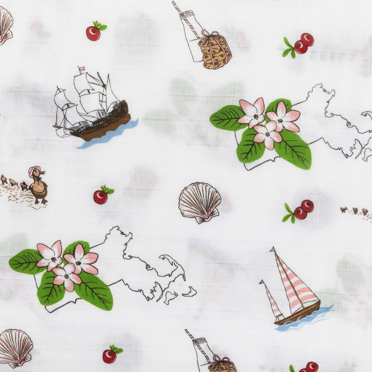 Gift Set: Massachusetts Floral Baby Muslin Swaddle Blanket and Burp Cloth/Bib Combo-thumbmail-8