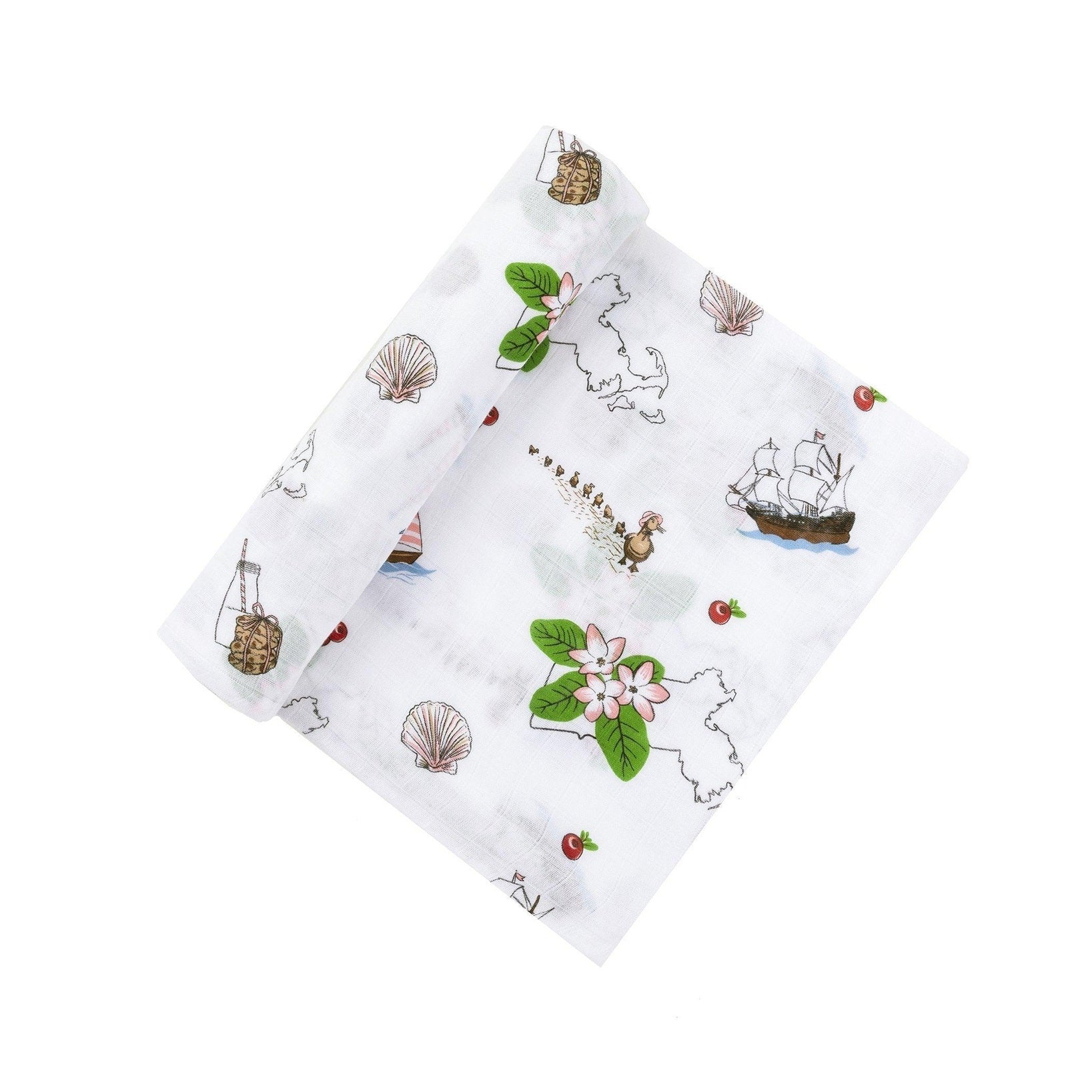 Gift Set: Massachusetts Floral Baby Muslin Swaddle Blanket and Burp Cloth/Bib Combo-thumbmail-3