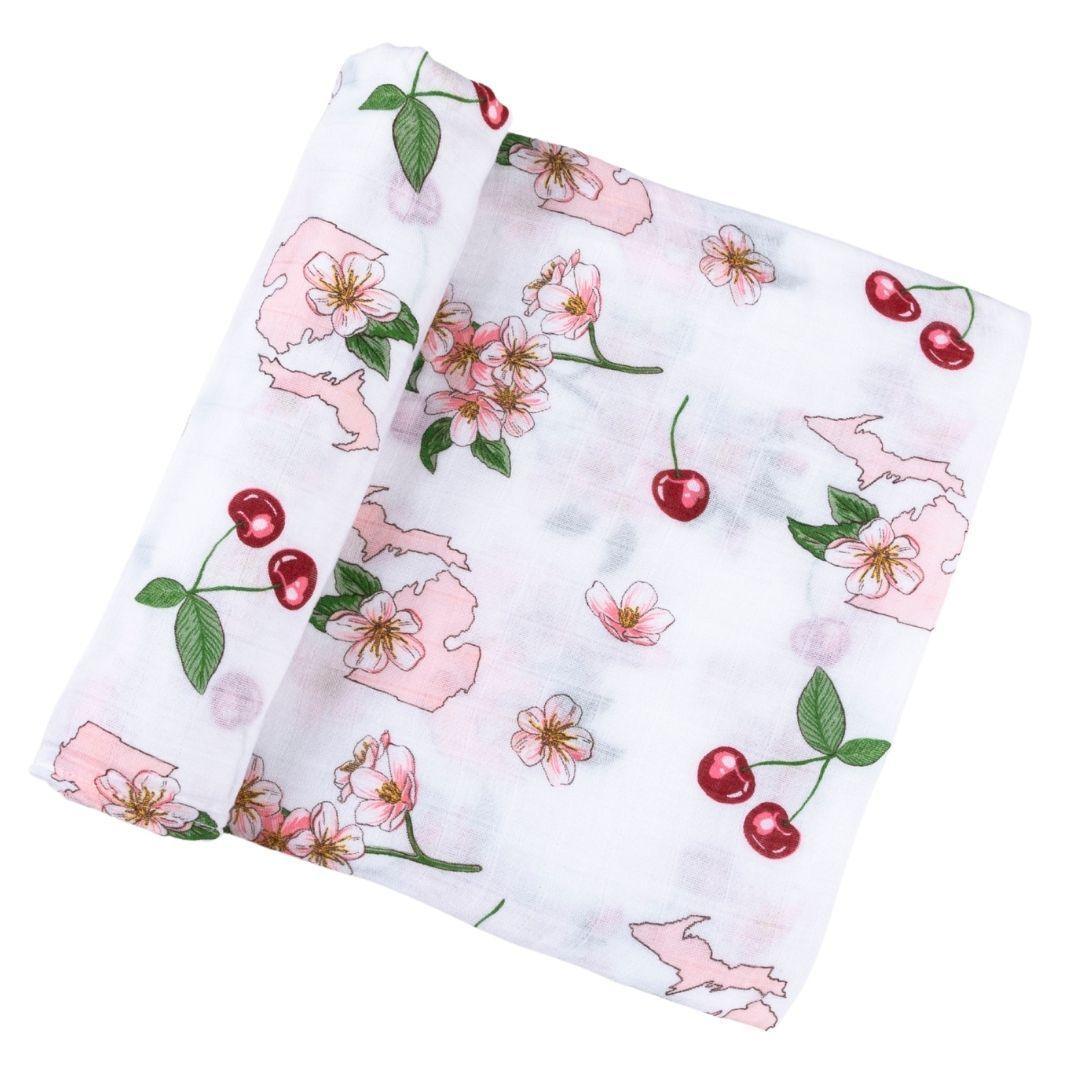 Gift Set: Michigan Baby Muslin Swaddle Blanket and Burp Cloth/Bib Combo (Floral)-thumbmail-8