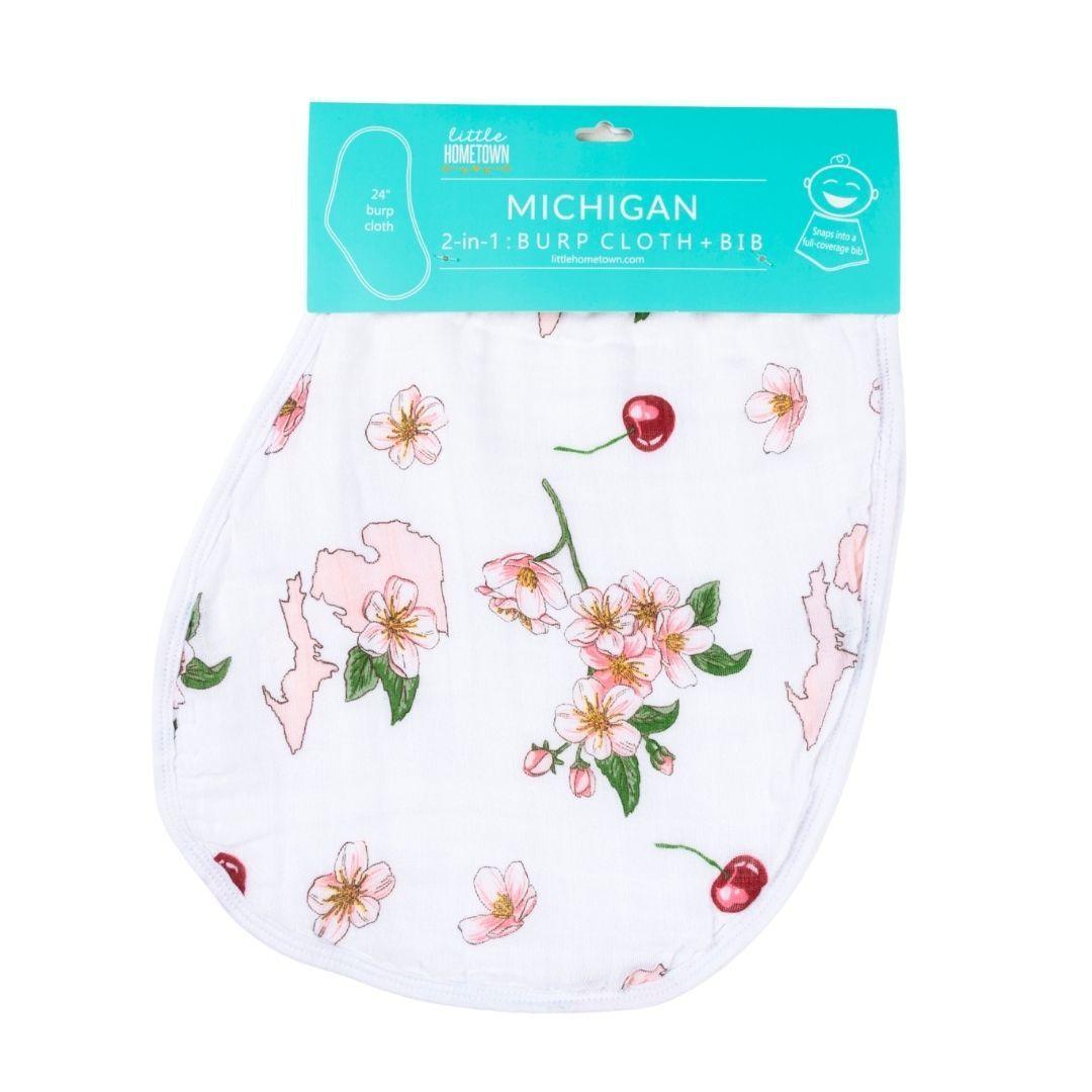 Gift Set: Michigan Baby Muslin Swaddle Blanket and Burp Cloth/Bib Combo (Floral)-thumbmail-9