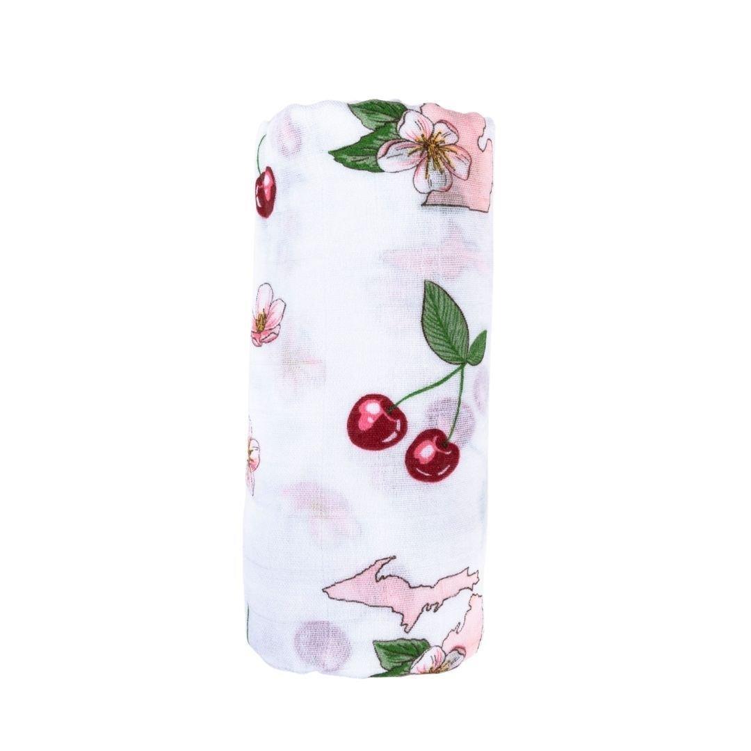 Gift Set: Michigan Baby Muslin Swaddle Blanket and Burp Cloth/Bib Combo (Floral)-thumbmail-1