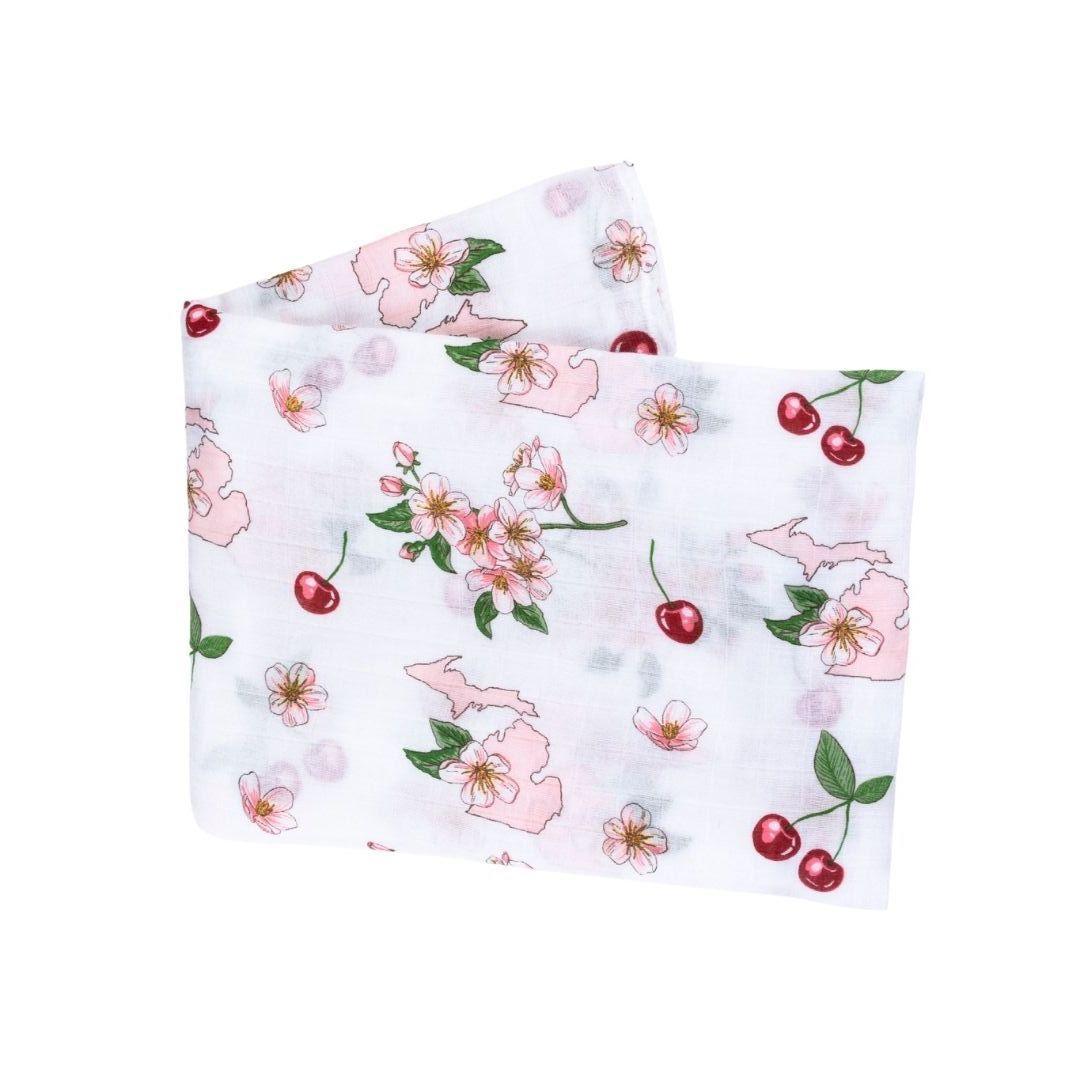Gift Set: Michigan Baby Muslin Swaddle Blanket and Burp Cloth/Bib Combo (Floral)-thumbmail-2
