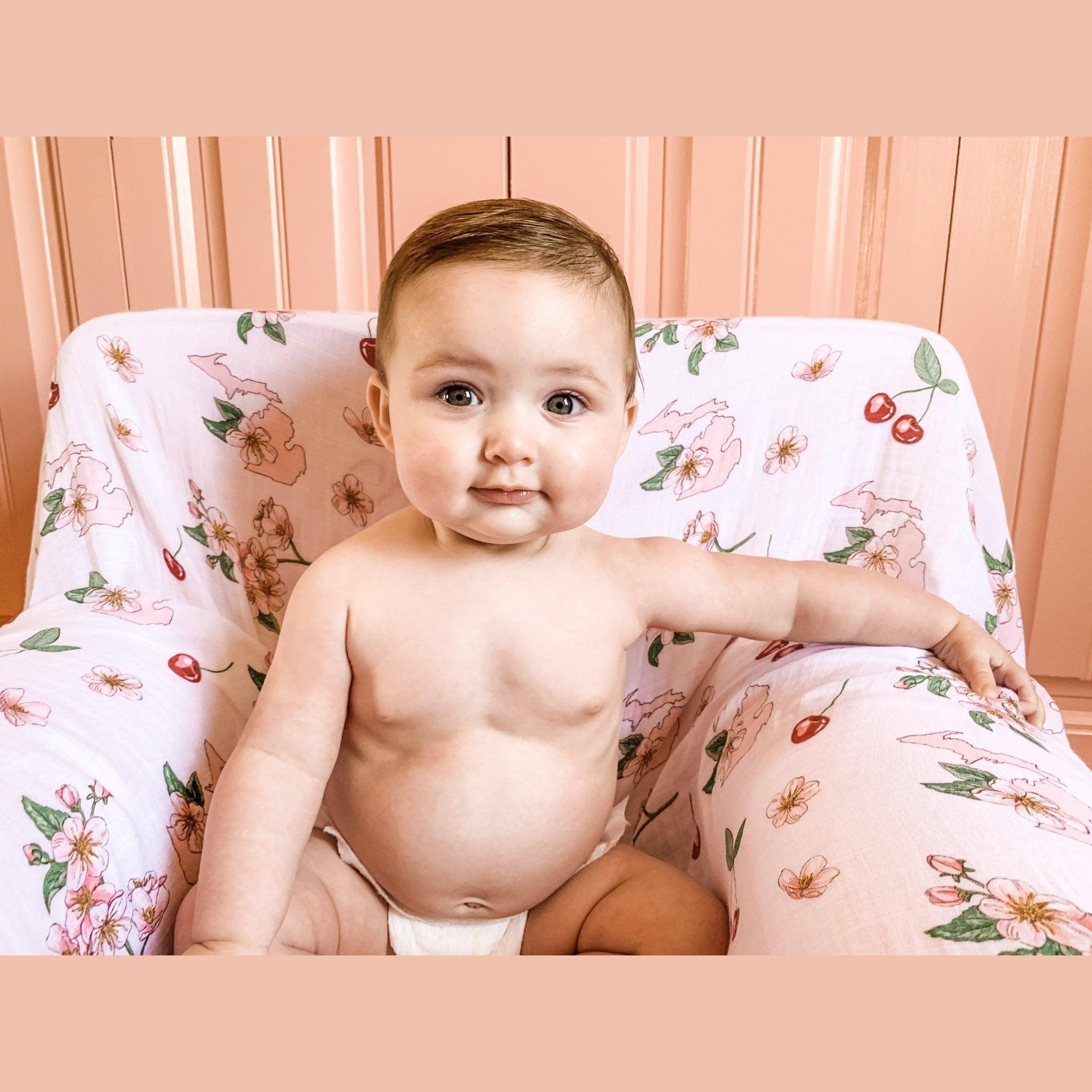 Gift Set: Michigan Baby Muslin Swaddle Blanket and Burp Cloth/Bib Combo (Floral)-thumbmail-5
