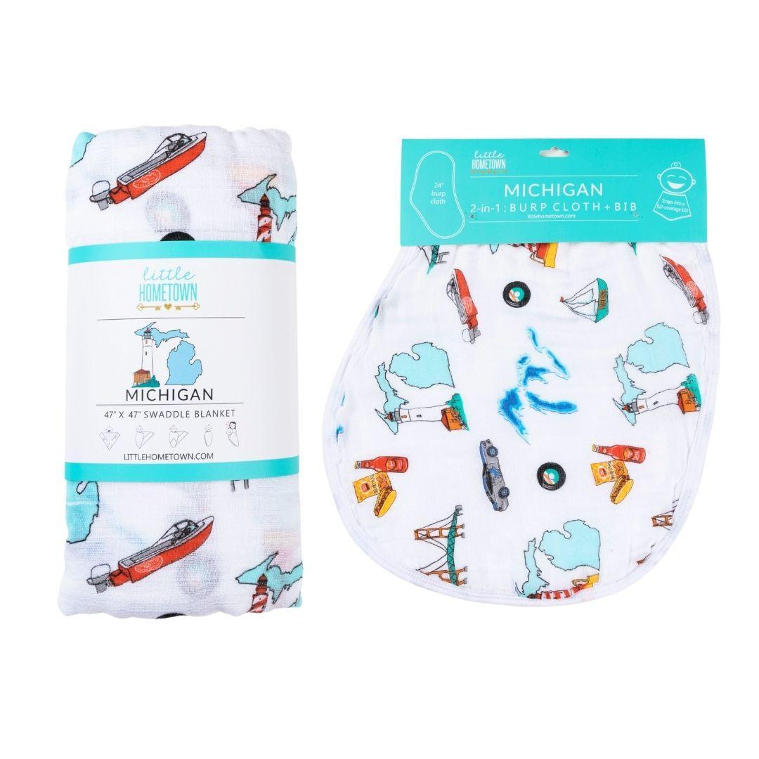 Gift Set: Michigan Baby Muslin Swaddle Blanket and Burp Cloth/Bib Combo-thumbmail-9