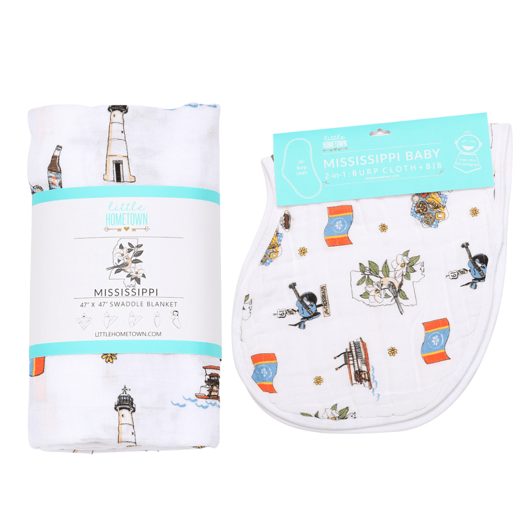 Gift Set: Mississippi Muslin Swaddle Baby Blanket and Burp Cloth/Bib Combo-thumbmail-6