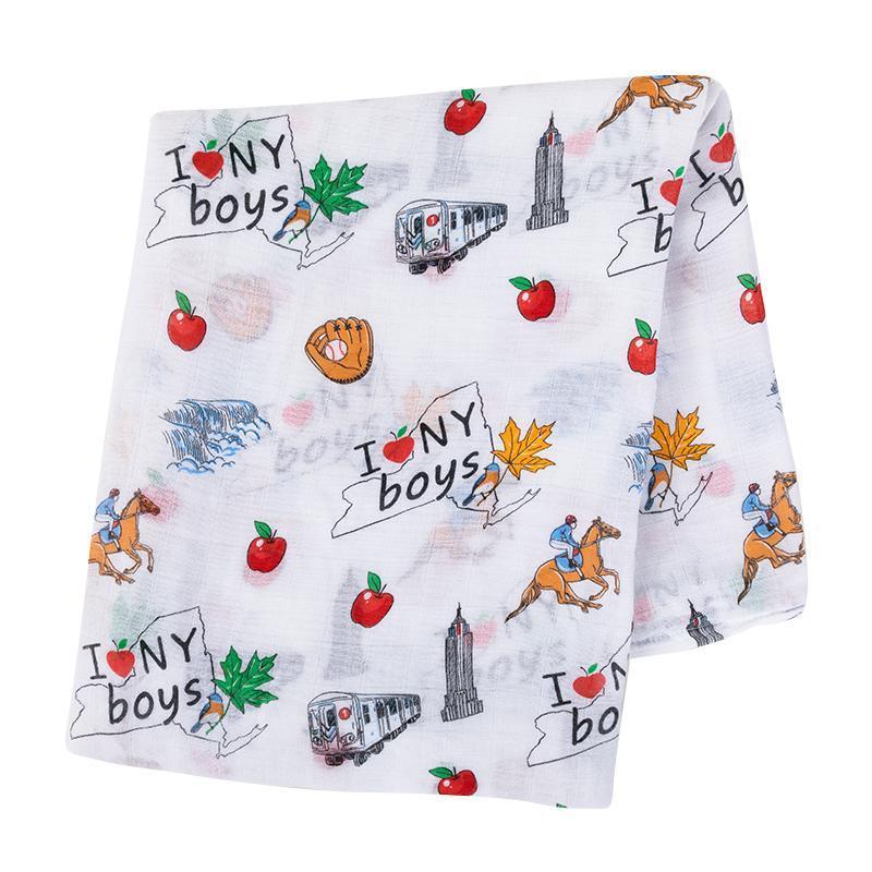 Gift Set: New York Baby Boy Muslin Swaddle Blanket and Burp Cloth/Bib Combo-thumbmail-3