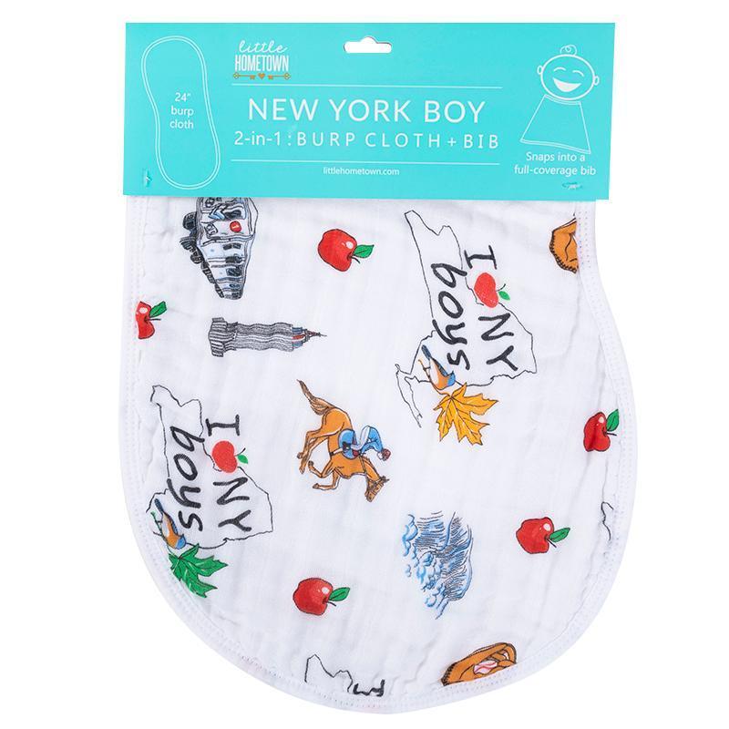 Gift Set: New York Baby Boy Muslin Swaddle Blanket and Burp Cloth/Bib Combo-thumbmail-4