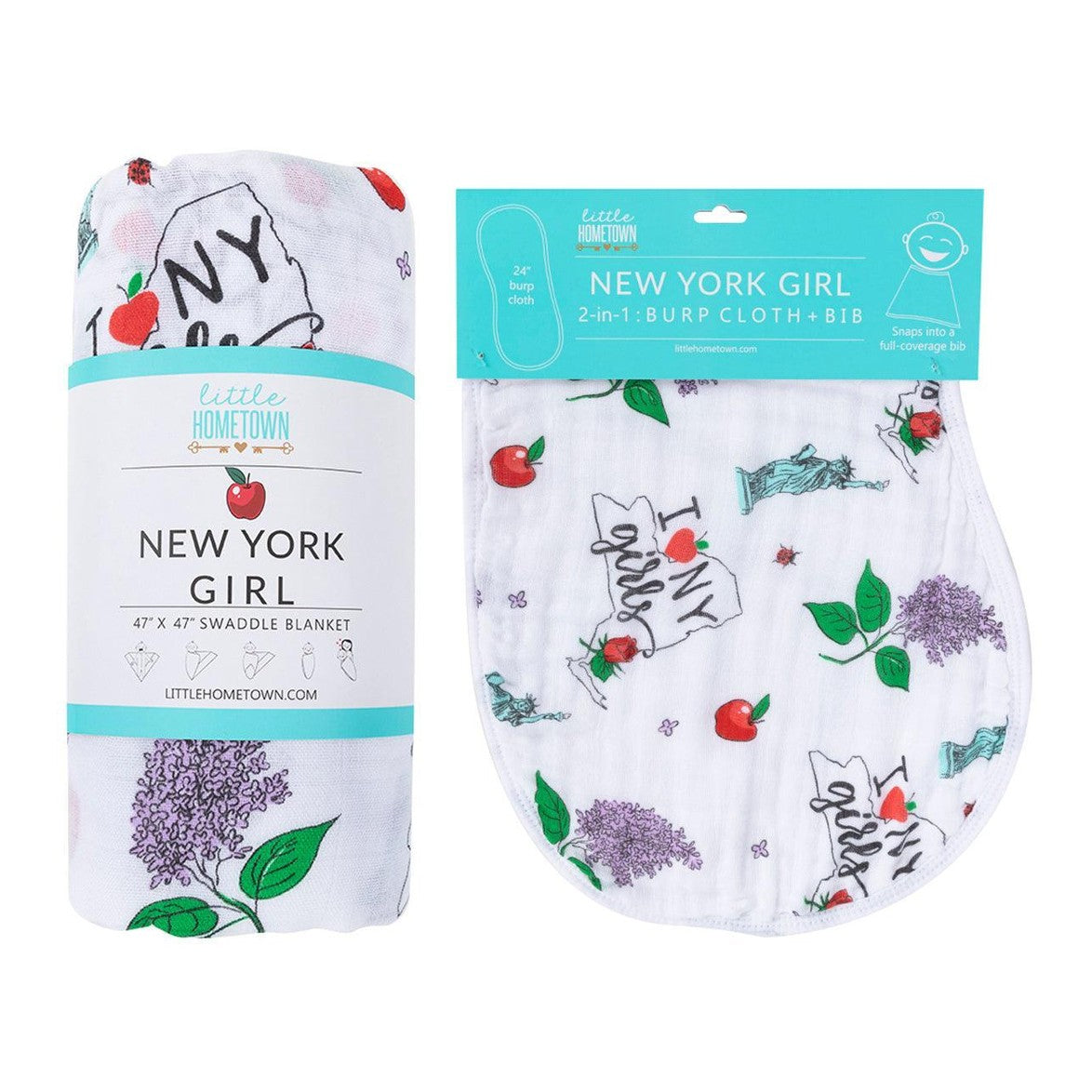 Gift Set: New York Girl Baby Muslin Swaddle Blanket and Burp Cloth/Bib Combo-thumbmail-7