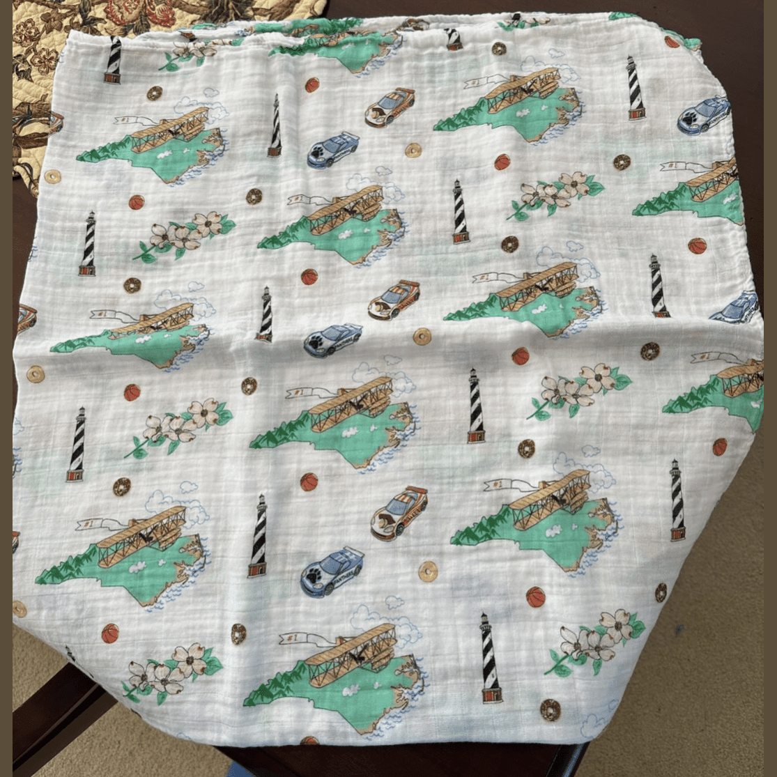 Gift Set: North Carolina Baby Muslin Swaddle Blanket and Burp Cloth/Bib Combo-thumbmail-6