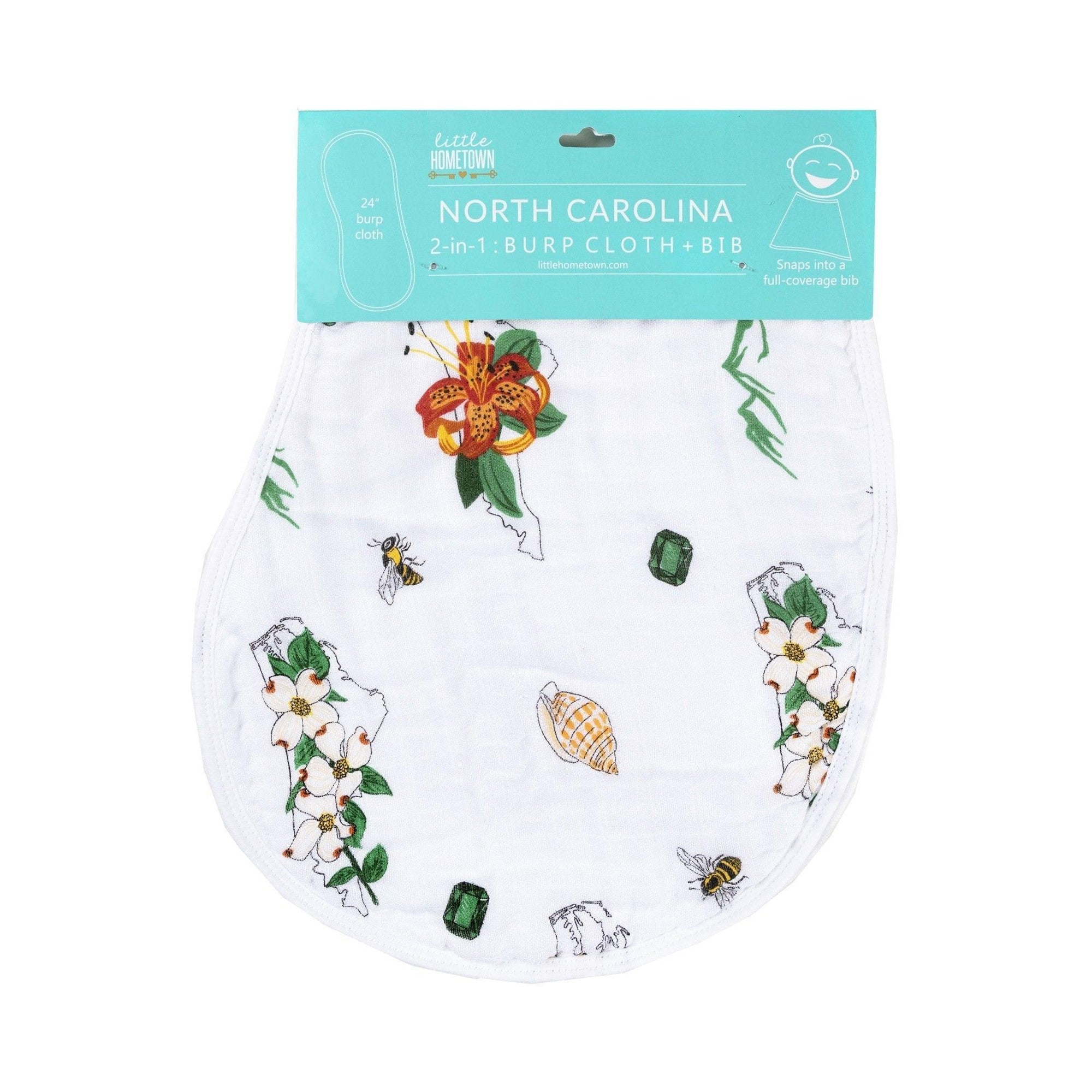 Gift Set: North Carolina Baby Muslin Swaddle Blanket and Burp Cloth/Bib Combo (Floral)-thumbmail-4