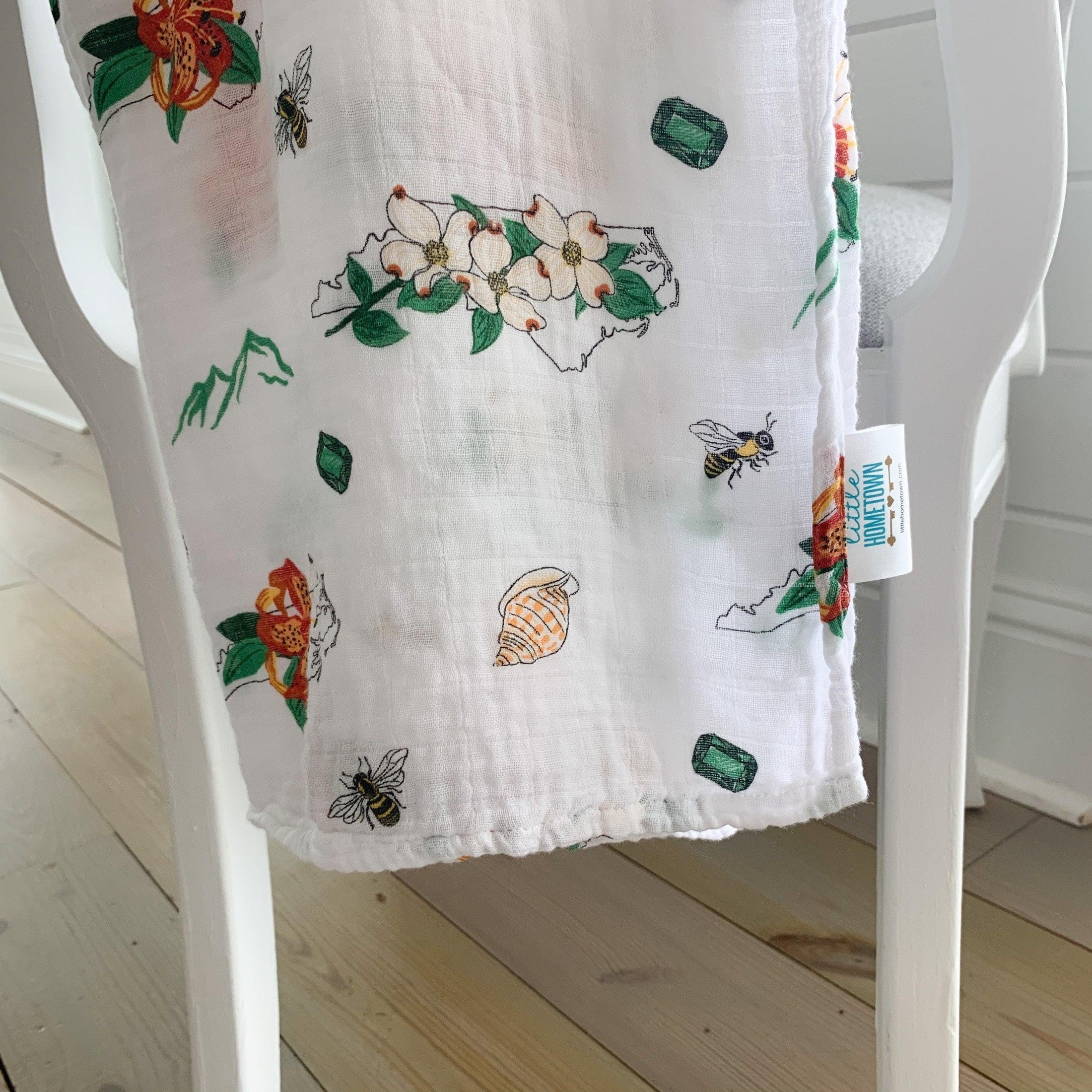 Gift Set: North Carolina Baby Muslin Swaddle Blanket and Burp Cloth/Bib Combo (Floral)-thumbmail-5